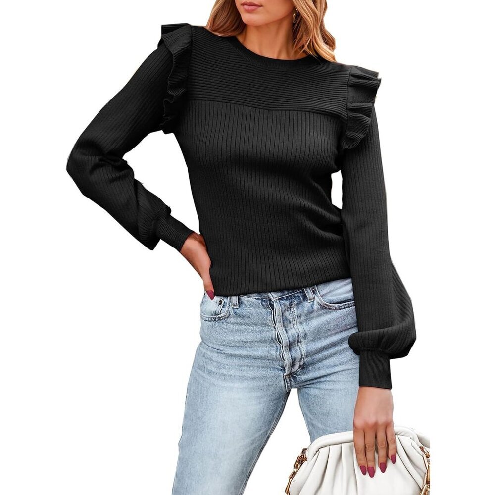 Women's Ruffle Long Sleeve Sweater Lightweight Knit Fall Fashion 2025